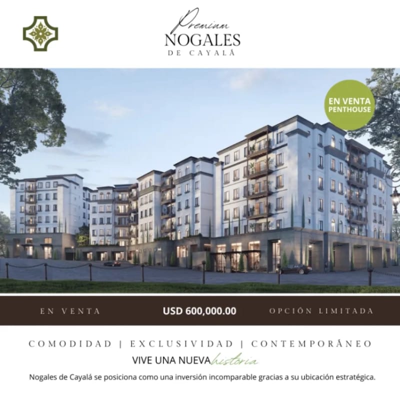 PENTHOUSE EN VENTA 3 Hab.| Nogales, Cayalá Z.16 — Apartamento en Venta en Ciudad Cayalá, Zona 16, Guatemala, Ciudad — foto 1 de 6